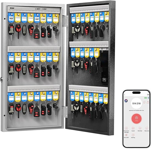 48-Key Key Lock Box Wall Mount, Smart Key Management Cabinet with App, Key Access Log Tracking, Digital Keypad, Bluetooth & WiFi Unlock (Sold Separately) for School, Office, Business