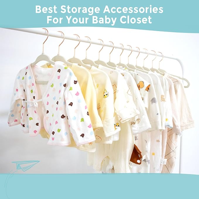 Tonswachic Baby Velvet Hangers 30 Pack - 11 Inch Premium Felt Non Slip Kids Hanger for Infant & Toddler Clothes - 0.2" Slim Space-Saving Baby Felt Hangers for Children's Closet with 10 Clips - Beige