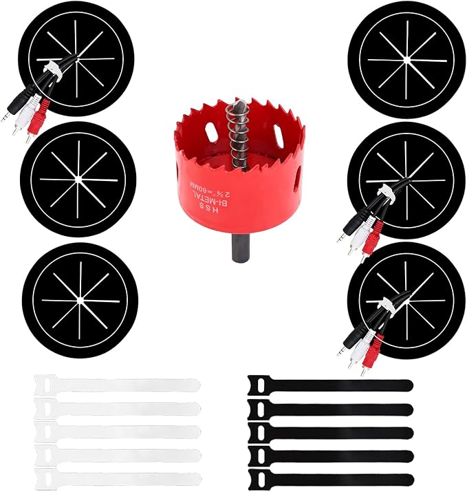 6 Pack Cord Hider for Wall Mounted TV, 2-3/8"(60mm Hole) Cord Hider for TV Wall, Wall Cable Management Kit, Includes 6 Black Pass Throughs, 1 Hole Saw Drill Attachment & 10 Cable Ties for Easy Install