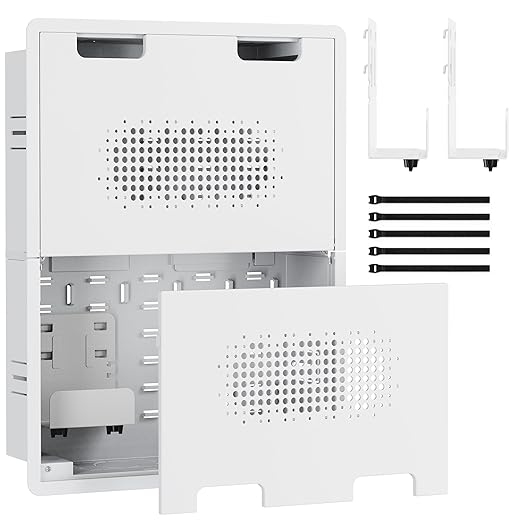 ynVISION.DESIGN 17" Recessed in-Wall Media Box for TV – Flush Wall AV Enclosure with Adjustable Shelf, Cable Straps & Vented Cover – Compatible with Apple TV, Roku & More - Pack of 3