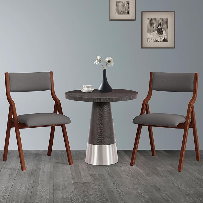 Ball & Cast Foldable Chair with Padded Seat,Wooden Portable Folding Dining Chair W/Ergonomically Designed Back and Cushion,Easy Carry,No Assembly Required,for Kitchen,Set of 2,Grey+Cherry