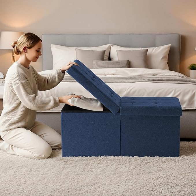 30.5-INCH Storage Ottoman Bench, Footrest with Storage, End of Bed Bench Coffee Table for Living Room, Bedroom, Entryway, Blue