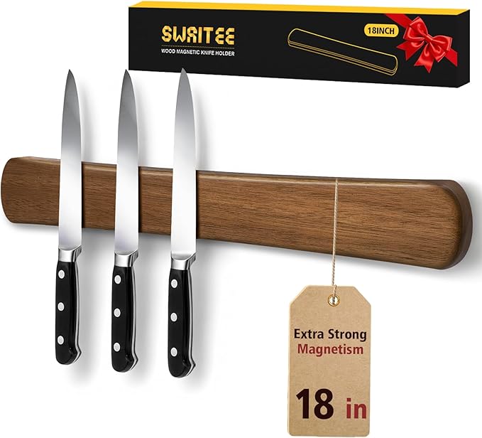 Swaitee Magnetic Knife Holder for Wall, 18 Inch Acacia Wood Magnetic Knife Strip, Kitchen Storage Organizer, Fridge Side Mount, Housewarming Gifts for New Home