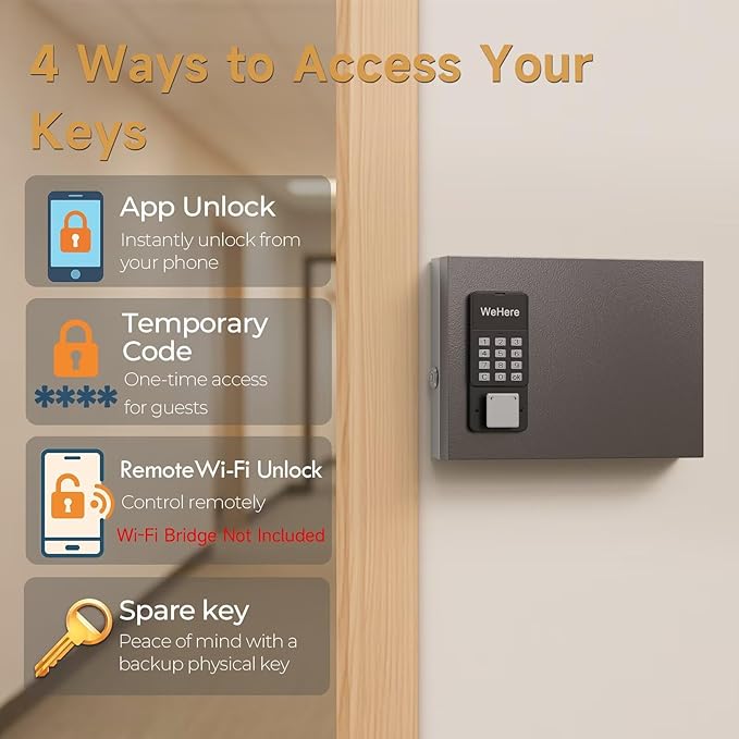 16 Key Lock Box Wall Mount, Smart Key Management Cabinet use One Time Password, Fixed Code, Bluetooth, Wi-Fi Remote Unlock, Security Lockbox Organizer, APP Access Log Tracking for Valets, Car, Office
