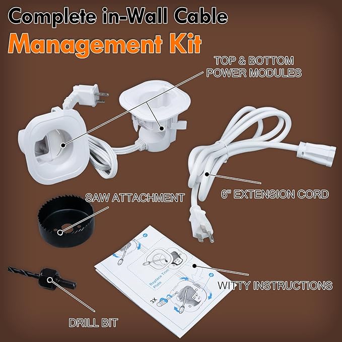 in-Wall TV Cable Management Kit - Wall Cord Hider for Mounted TV, Wide Pass-Through, Includes Installation Tools, Hides Power & Low Voltage Wires for Home Theater Gaming