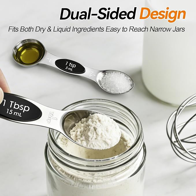 Measuring Cups and Spoons Set – 5 Nesting Magnetic Measuring Cups, 8 Double-Sided Magnetic Measuring Spoons with Leveler, 13-Piece Stainless Steel Kitchen Measuring Set for Baking & Cooking