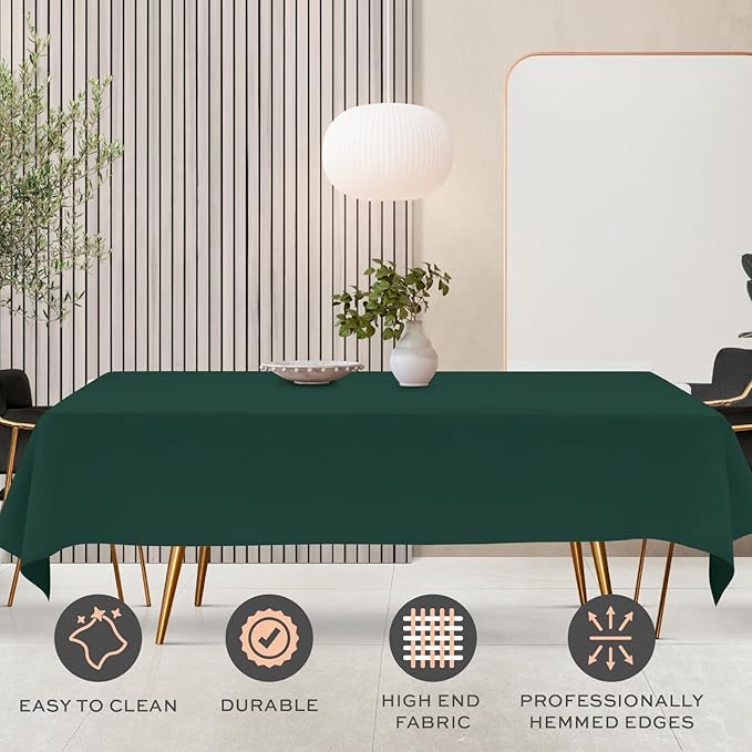 White Classic Green Tablecloths for Rectangle Tables [60x102 Inch] Green Table Clothes for 6 Foot Rectangle Tables, 200 GSM Washable Fabric Stain and Wrinkle Resistant [2 Pack]