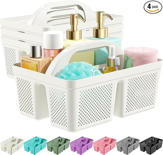 4 Pack Portable Shower Caddy Basket with Handle, Plastic Cleaning Caddy Organizer for Bathroom, College Dorm, Kitchen & Laundry Room, Divided Storage Tote for Toiletries and Cleaning Supplie