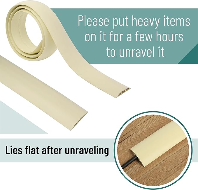 Bates- Floor Cord Cover, 30ft, Cable Cavity 0.6" (W) x 0.31" (H), Heavy Duty Wire Protector, PVC Extension Cords Hider, Protect Cords, Prevent Cable Trips, Cord Hider for Office, Home, Outdoor