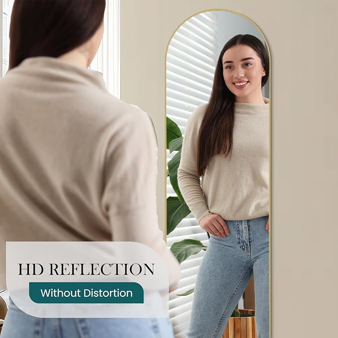 NEWBULIG 59.1"x15.7" Arched Full Length Mirror, Full Body Floor Mirror with Aluminum Alloy Thin Frame, Wall or Standing Mirror for Bedroom, Living Room, Dressing Room, Gold