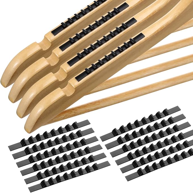 Yalikop 200 Pcs Non Slip Rubber Clothes Hanger Grips Adhesive Clothing Hanger Grip 2.8 x 0.2 Inch Clothes Hanging Accessories with Fins Strips Grippers for Home Stores Use (Black)