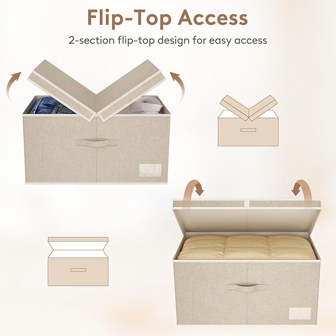 Lifewit Clothes Storage Bins with Lids, Fabric Foldable Storage Boxes with Handles, Decorative Closet Organizer, Stackable Cube Baskets Container for Bedroom, Office, 21L Medium Beige, 5 Packs