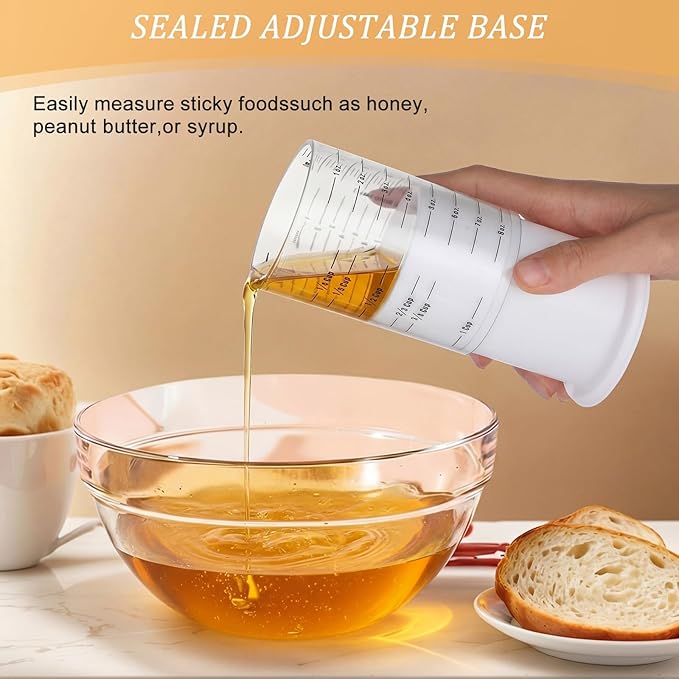 6 Pcs Adjustable Push up Measuring Cup Set Includes 2 Adjustable Measuring Cups and 5 Measurings Spoon for Peanut Butter Liquid Dry Semi Solid Ingredient Home Cooking Tool(6.5 * 10cm)