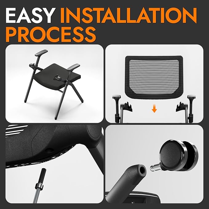 Foldable Office Chair Set of 2 with PU Wheels Ergonomic Mesh Bouncing Back, Stackable Conference Room Chair, Office Guest & Reception & Meeting Chair (Black)