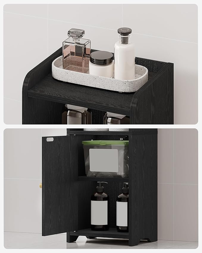 Hzuaneri Bathroom Storage Cabinet, Corner Floor Cabinet with Doors and Adjustable Shelf, Narrow Toilet Paper Cabinets, Bathroom Organizer for Small Spaces, Black BC29704X