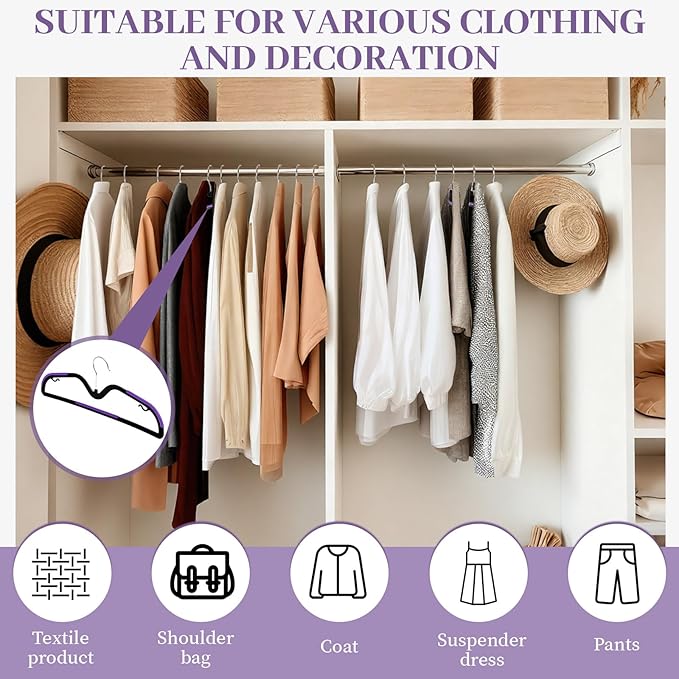 LemonRoad 36 Pack Short Neck Hangers, Upgraded Non-Slip Plastic Hangers Lifts Clothes 3" Higher, Space Saving 360 Swivel Hook for Closet Organizer, Shirts Jackets Dresses, Smooth (Black Purple)