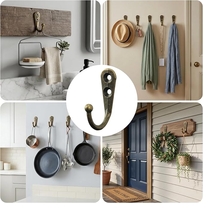 POZEAN 60 Pack Wall Hooks for Hanging, Heavy Duty Small Coat Hooks Wall Mounted for Living Room, Bathroom, Kitchen, Bedroom for Key, Cup, Bag, Hat, Scarf, and More (Bronze)