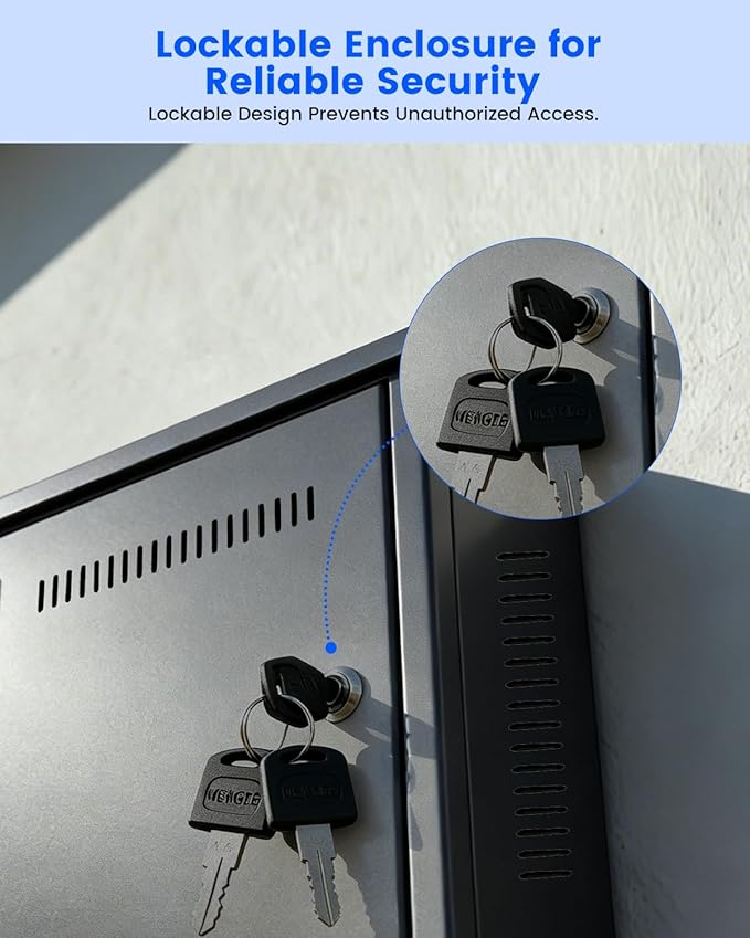Heavy Duty DVR Lock Box & NVR Enclosure, Lockable Steel Cabinet for CCTV Security Systems, Wall Mount with Ventilation and Built-in Cable Management