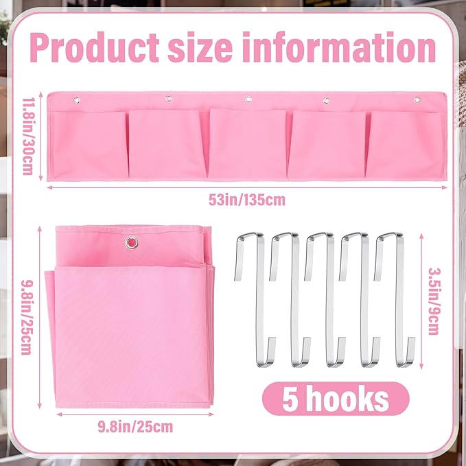Extra Large Bedside Caddy Storage Bag 53 Inch Bedside Hanging Organizer Bedskirt Pocket Organizer Storage Bag Shoe Rv Pockets with Hook for Home Dormitory Hospital Camper Van Bunk Nursery Bed(Pink)