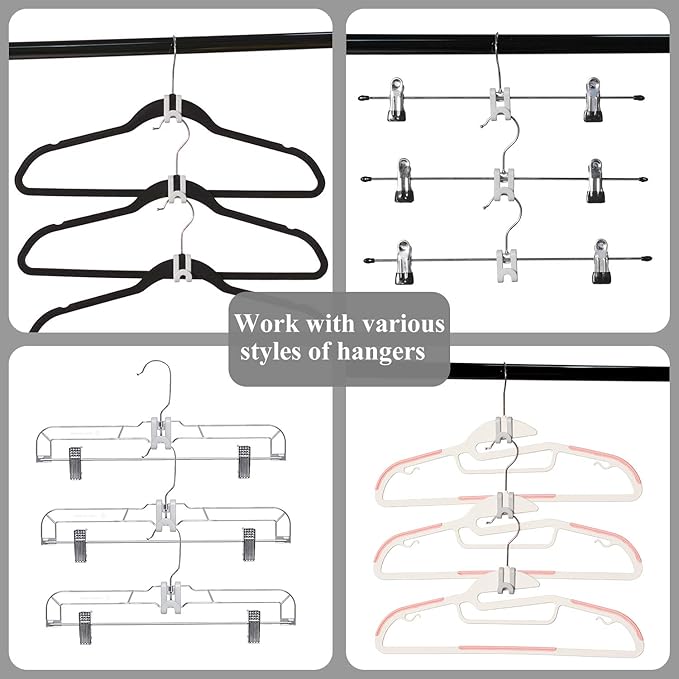 Clothes Hanger Connector Hooks, Mini Cascading Hanger Hooks for Velvet Huggable Hangers, Heavy Duty Space Saving for Closet 60 Pcs Black