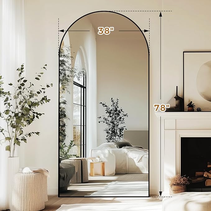 Oversized Full Length Mirror 78x38 Inch - Wall Mounted or Standing Floor Mirror with Aluminum Alloy Frame, Shatterproof Tempered Glass - Modern Mirror for Bedroom, Living Room, Closet, Black