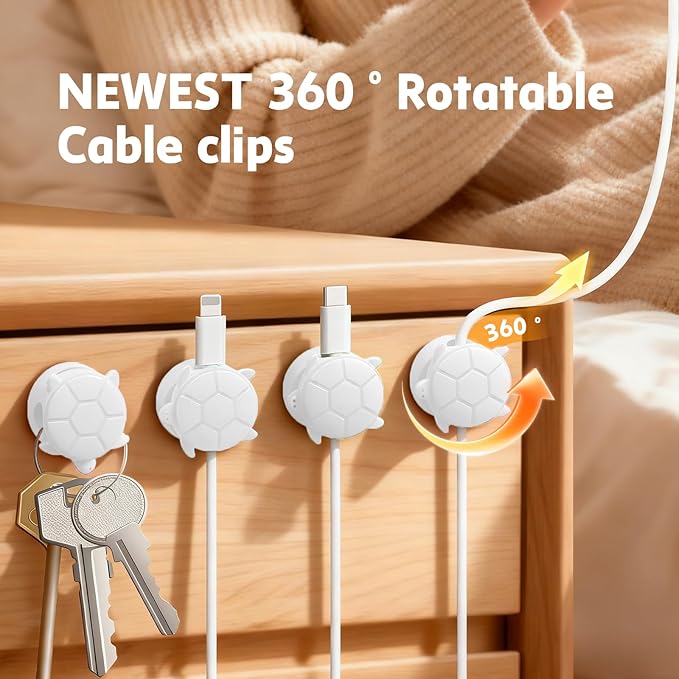Lancord 8 Pack Rotatable Cable Clips, Cord Organizer Spring Clip Cord Holder for Nightstand Cable Holders for Cords Charging Cable Organizers Cable Management for Desk Office Car Wall