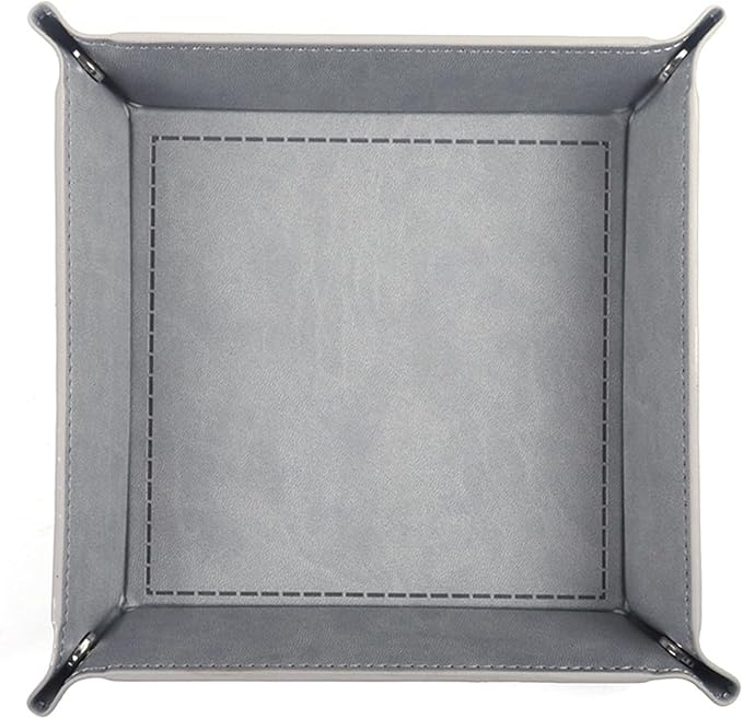 Valet Tray Desktop Storage Organizer - Vegan Leather Catchall Tray Bedside Vanity Tray Nightstand Caddy Holder for Remote Controller, Watch, Keys, Phone, Wallet, Coin, Jewelry - Gray