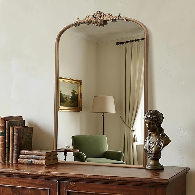 Besdomus Antique Gold Arched Mirror: 24"x36" French Large Arch Gold Vintage Wall Mounted Mirror - Traditional Ornate Home Decor for Entryway/Fireplace/Bathroom/Bedroom - Idea for Fashion-Conscious