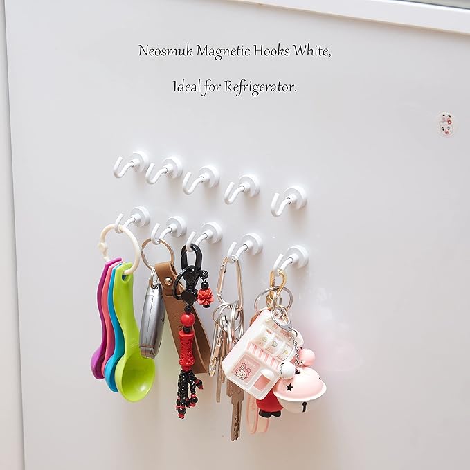 Neosmuk Magnetic Hooks, Heavy Duty 30lb+ Strong Magnet Hook for Cruise Cabins, Cruise Essentials 2026 for Hanging, Metal Wall Refrigerator Hangers (White, 12 Pack)