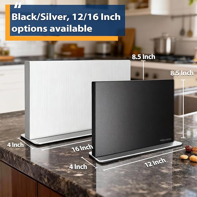 Magnetic Knife Block Stand Without Knives 16 Inch Black Stainless Steel Double Sided Home Kitchen Organizer Storage Knife Holder Board for Counter Top with Strong Magnets