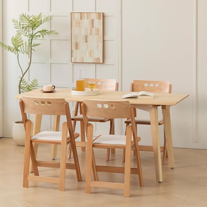 Wooden Folding Chair with Soft Cushion, Simple and Stylish, Comfortable and Durable, Suitable for Weddings, banquets and Events, 2 Sets, high backrest Natural，Linen pad