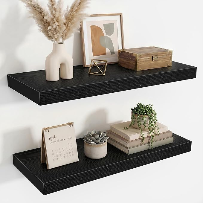 Acovy 24 Inch Floating Shelves for Wall Decor,9.3" Deep Floating Shelf Wall Book Shelves,Large Display Storage Shelf,Wall Mounted Shelves with Invisible Bracket for Living Room,Bedroom,Bathroom,Black