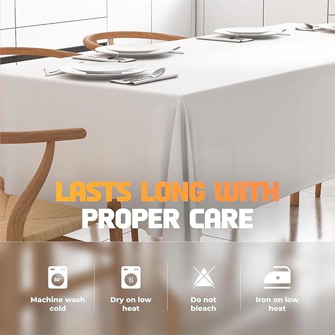 WEALUXE White Table Cloth for 6 Foot Rectangle Tables, 60x102 inches, Water, Stain and Wrinkle Resistant, 200 GSM Washable Poly Fabric Tablecloth Rectangular, Elegant and Durable