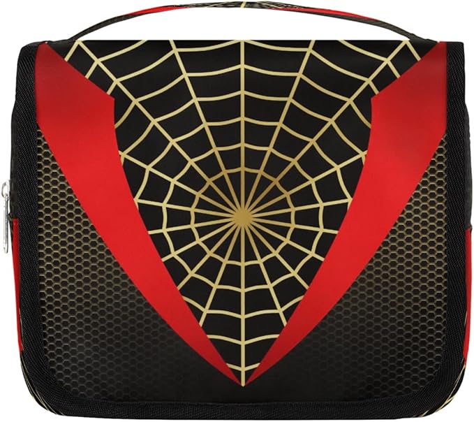 AUUXVA Kids Hanging Toiletry Bag for Boys - Waterproof Travel Cosmetic Organizer Makeup Pouch for Girls Shower Wash Bags with Hanging Hook Toiletries Storage Bag(Spider Web)