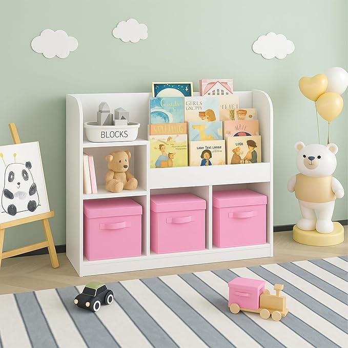 ShellKingdom Storage Bins, Foldable Fabric Storage Cubes with Lid, Clothes Storage Organizer Drawer For Closet Toys Storage, 13 X 13 X 13 INCH, 2 Pack (Pink)