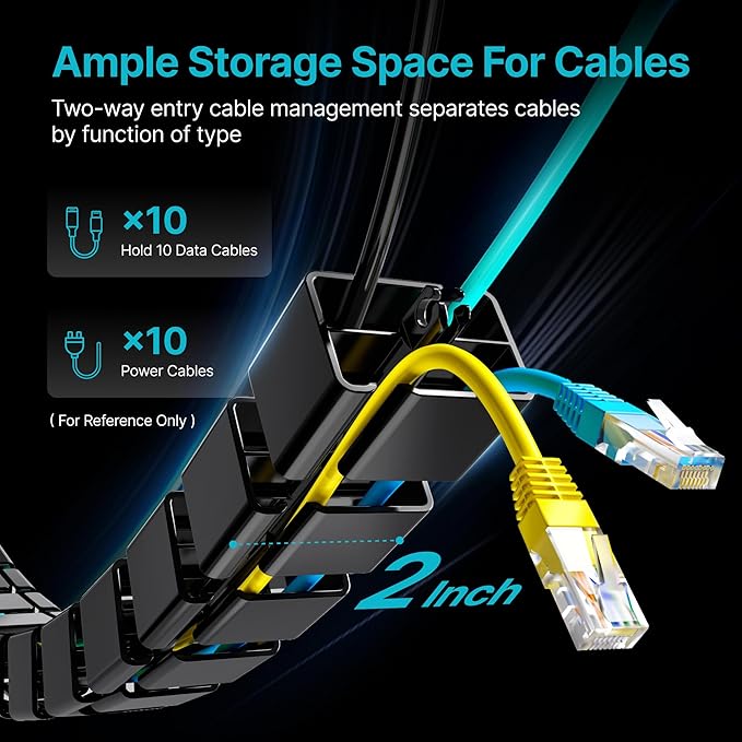 PEGZONE Under Desk Cable Management Spine – Flexible Cable Snake Organizer for Standing Desk, No Drill Clamp-on Vertebrae Wire Management for 0.4"-2" Table, Black