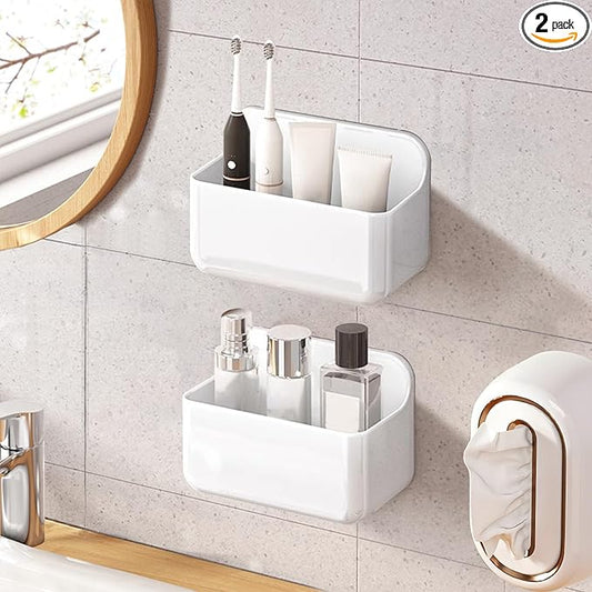 2pc Clear Wall Mount Organizer, Adhesive Cabinet Door Organizer,Self Adhesive Organizer for Wall,Shower Caddy No Drilling Hang Walls for Bathroom, Kitchen, Living Room