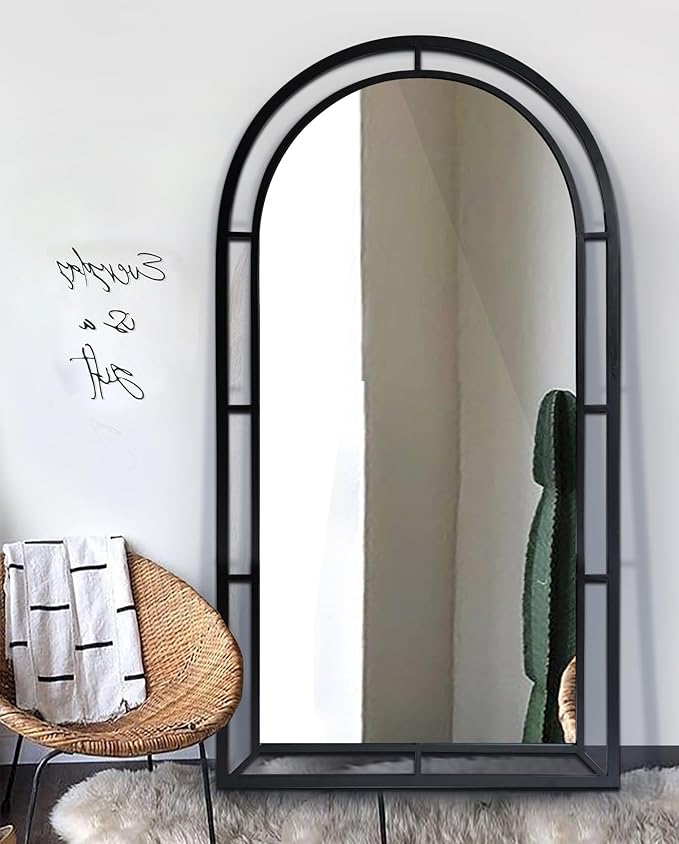 WAMIRRO 28"X53"Window Arched Black Full Length Mirror,Wall Mirror Decorative Black Window Pane Mirror Decor for Wall/Fireplace/Entryway/Hallway/Living Room/Bathroom