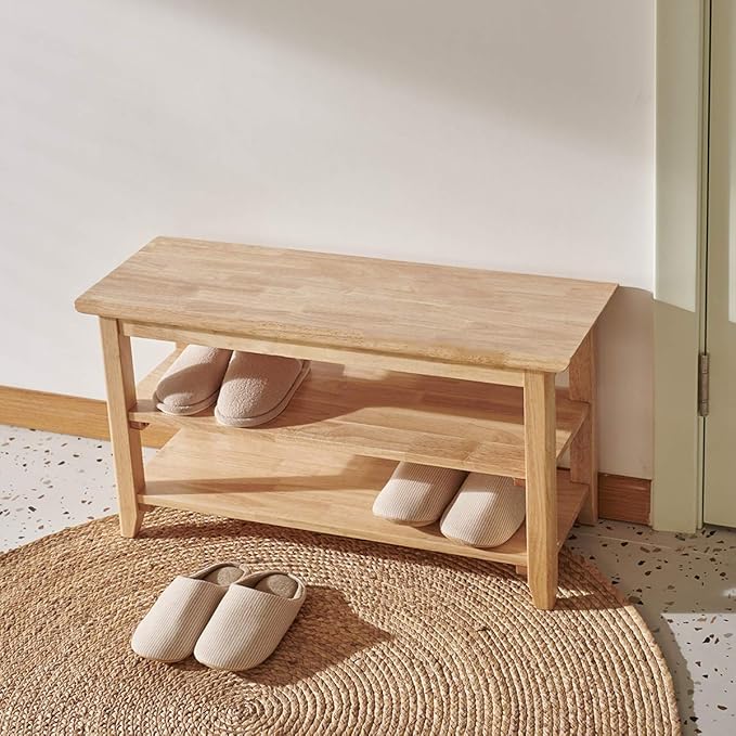 XKZG Shoe Storage Bench Wooden Shoe Rack Bench Simple Style Wood Entryway Bench (Natural,31.5")