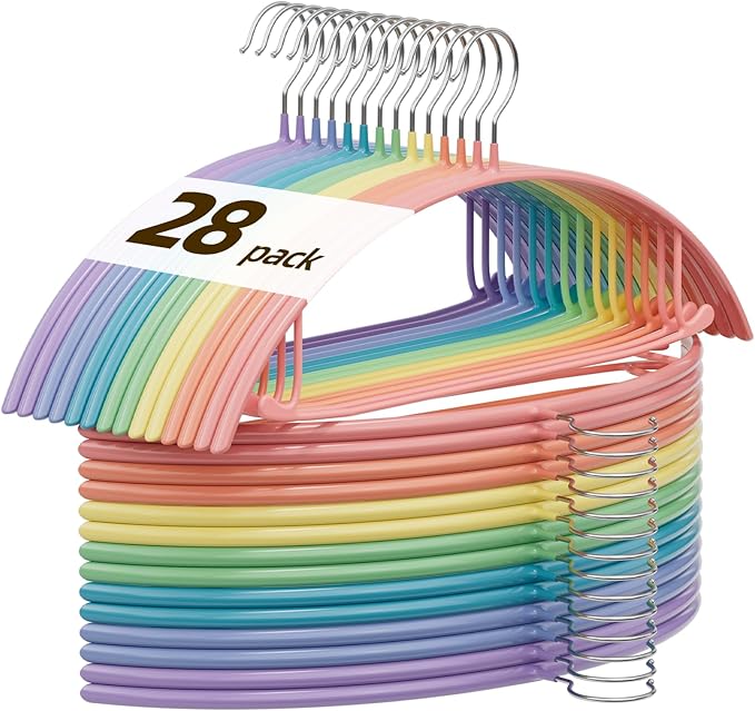 Heavy Duty Metal Coat Hangers 28 Pack, Sweater Hangers No Shoulder Bump, Non-Slip PVC Coating, Space Saving Clothes Hangers for Sweaters, Coats, Shirts, Skirts, Jackets, Pants