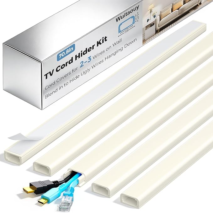 Cord Hider Kit, 70.8in Cord Covers for 2-3 Wires on Wall, Paintable Cable Hider Wire Covers for Cords on Wall, Self-Adhesive Cord Hider for Wall Mount Tv to Hide Cords, W0.94 H0.47in, Beige