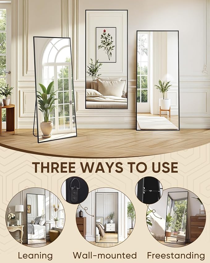 Antok Full Length Mirror, 56"x14" Floor Mirror, Floor Standing Freestanding Full Body Mirror with Stand for Bedroom, Hanging Mounted for Living Room Cloakroom, Black