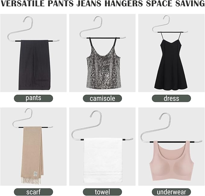 DOIOWN Open Ended Pants Hangers, Stainless Steel Pants Jean Hangers 8 mm Thick, Multifunctional Non-Slip Hangers for Heavy Pants, Jeans, Trousers, Scarf, Space-Saving Clothes Hangers for Women and Men