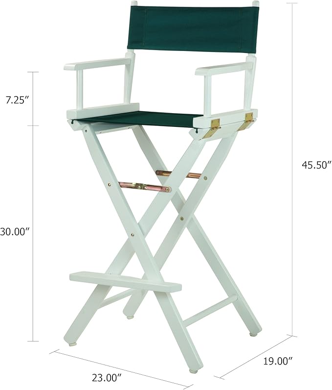 Casual Home Director's Chair ,White Frame/Hunter Green Canvas,30" - Bar Height