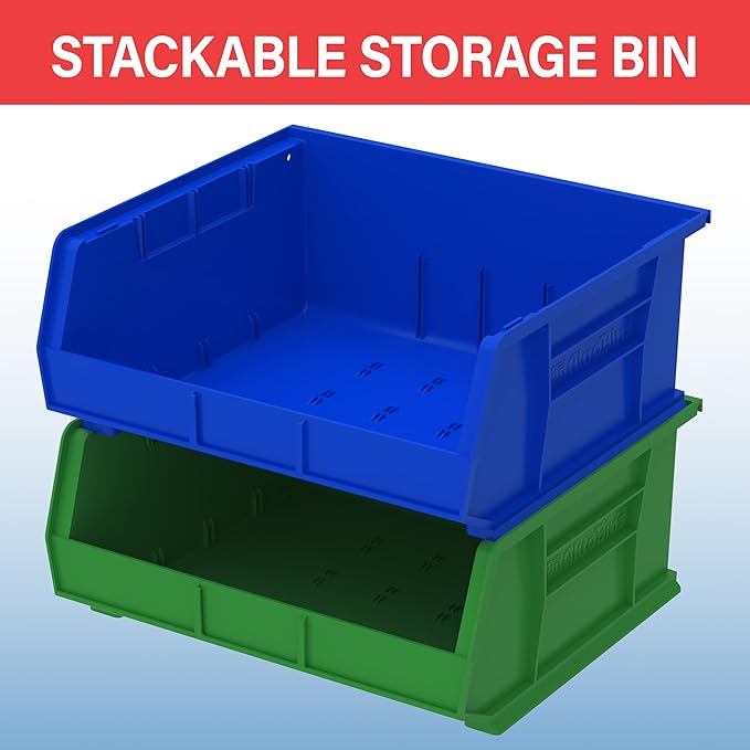 Akro-Mils 30250 AkroBins Plastic Storage Bins, Space-Saving Stackable Bins for Garage, Pantry, Craft Organization, 15" x 16" x 7", Clear, 6-Pack