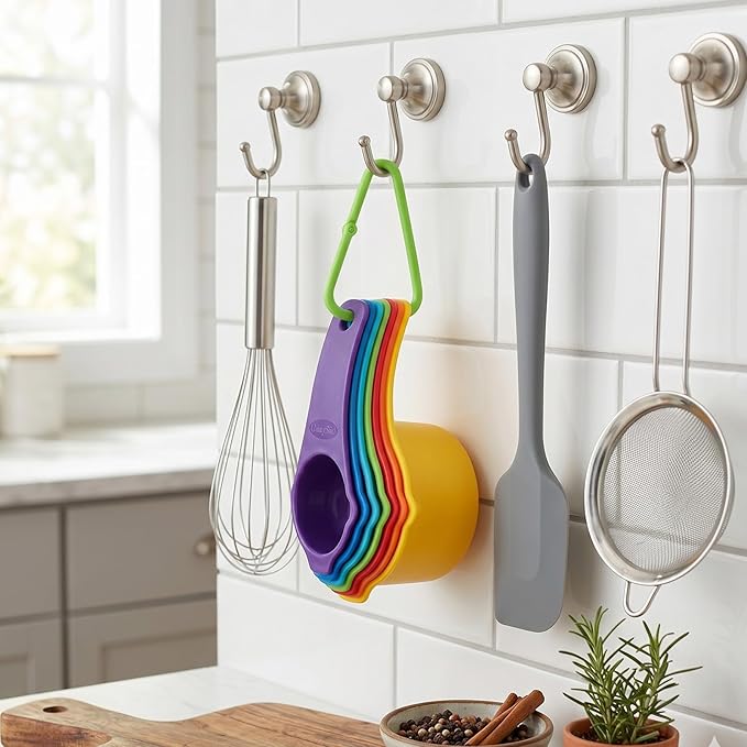 Plastic Measuring Cups Set, 7 Pcs Rainbow Color Dry Measuring Cups Portable Food Measuring Cups Portion Control Nesting Measuring Cups for Baking and Kitchen