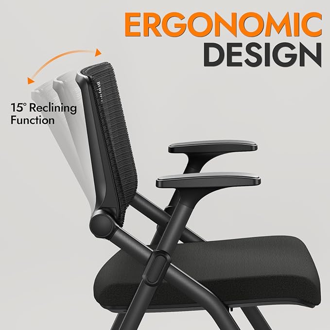 Foldable Office Chair Set of 2 with PU Wheels Ergonomic Mesh Bouncing Back, Stackable Conference Room Chair, Office Guest & Reception & Meeting Chair (Black)