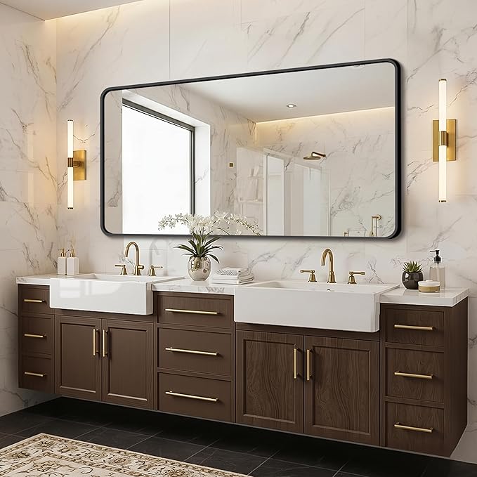 FICTOR Bathroom Mirror, 30"x60" Black Framed Vanity Mirror for Wall, Shatterproof &Anti-Rust Bathroom Mirrors for Over Sink, Bedroom, Living Room, Entryway, Vertical/Horizontal Mount