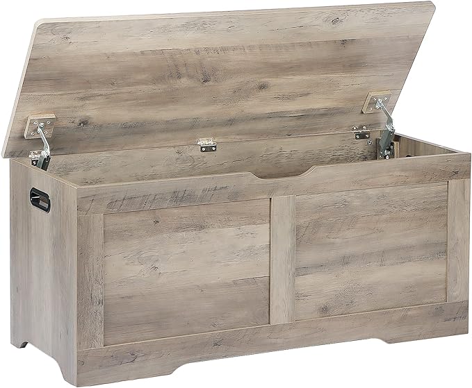 Timberer 39.4" Storage Chest, Wooden Storage Bench, Lift Top Toy Chest with 2 Safety Hinges, Large Toy Box, Entryway Bench for Living Room, Bedroom, Grey