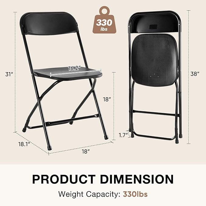 DUMOS Folding Chairs Sets of 4, 330lbs Plastic Stackable Portable Patio Dining Sets, Fold Up for Indoor Outdoor, Camping, Garden, Party, Meeting, Weeding, Black